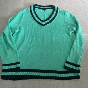 [L]Talbots Mint and Black V-Neck 100 Linen Sweater